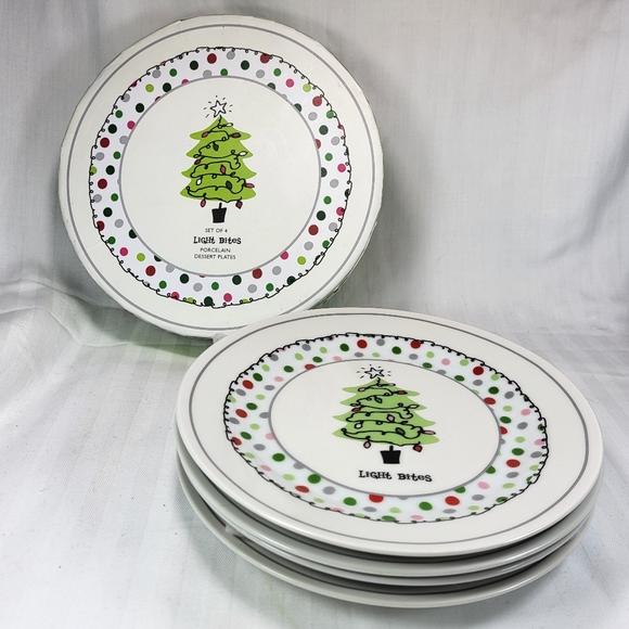 C R Gibson Light Bites PLATES Porcelain Dessert Set of 4 Boxed Appetizer Snack - Picture 2 of 12